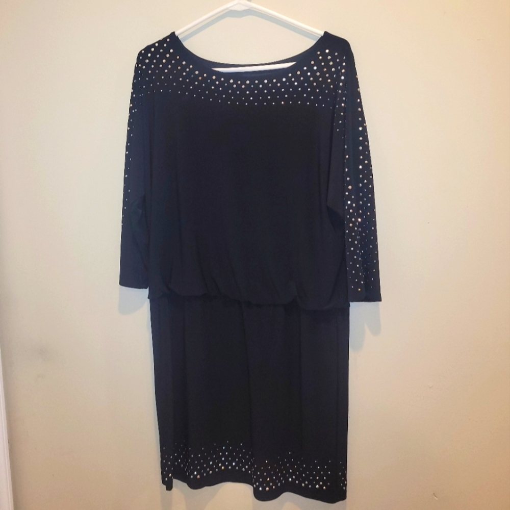 White House Black Market Chic Black Dress with Silver Accents